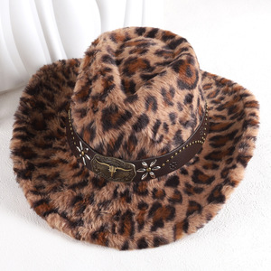 Sombrero de vaquero con estampado de leopardo ZhenXi M56-58cm, sombrero cálido con ala levantada para hombres y mujeres - Product Image 2