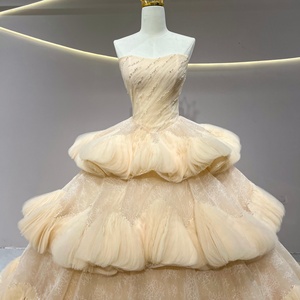 JFH53 Chic Boat Neck <b>Ruffle</b> Golden Evening Ball Gown <b>Dresses</b> For Party - Product Image 3