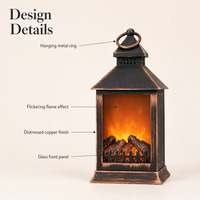 Lampe de cheminée de Noël à LED avec effet de flamme vacillante, lanterne alimentée par piles et USB, décoration de table pour la maison, le bar, la fenêtre