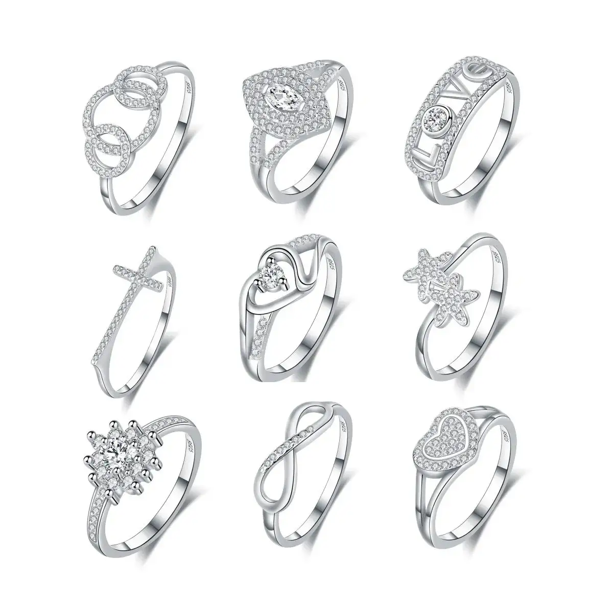 925 סיטונאי תכשיטים 925 אמיתי כסף סטרלינג טבעת יהלומים יוקרה 5a זירקון 925 טבעות נישואין לנשים