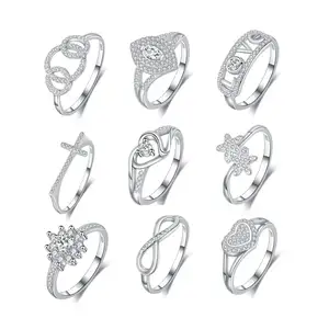 Wholesale 925 Silver Fine Jewelry Real 925 Sterling Silver Diamond Ring Luxury 5A Zircon 925 Silver Wedding Rings Women