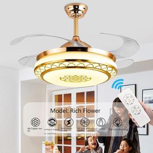 พัดลมเพดาน LED 42นิ้วสไตล์โมเดิร์น, พัดลมติดเพดาน LED พร้อมรีโมทควบคุมอัจฉริยะสามารถพับเก็บได้ทำจากทองแดงสำหรับห้องนั่งเล่น - Product Image 6