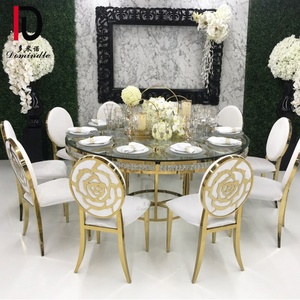 Comercial <span class=keywords><strong>rose</strong></span> flor esculpida ouro de volta de <span class=keywords><strong>metal</strong></span> cadeira de jantar do hotel - Product Image 4