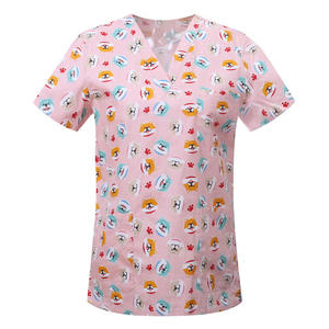 女性用スリムフィットファッションスクラブトップ漫画動物プリントスパ美容院ユニフォームペットショップカスタマイズ可能OEMモデル - Product Image 3