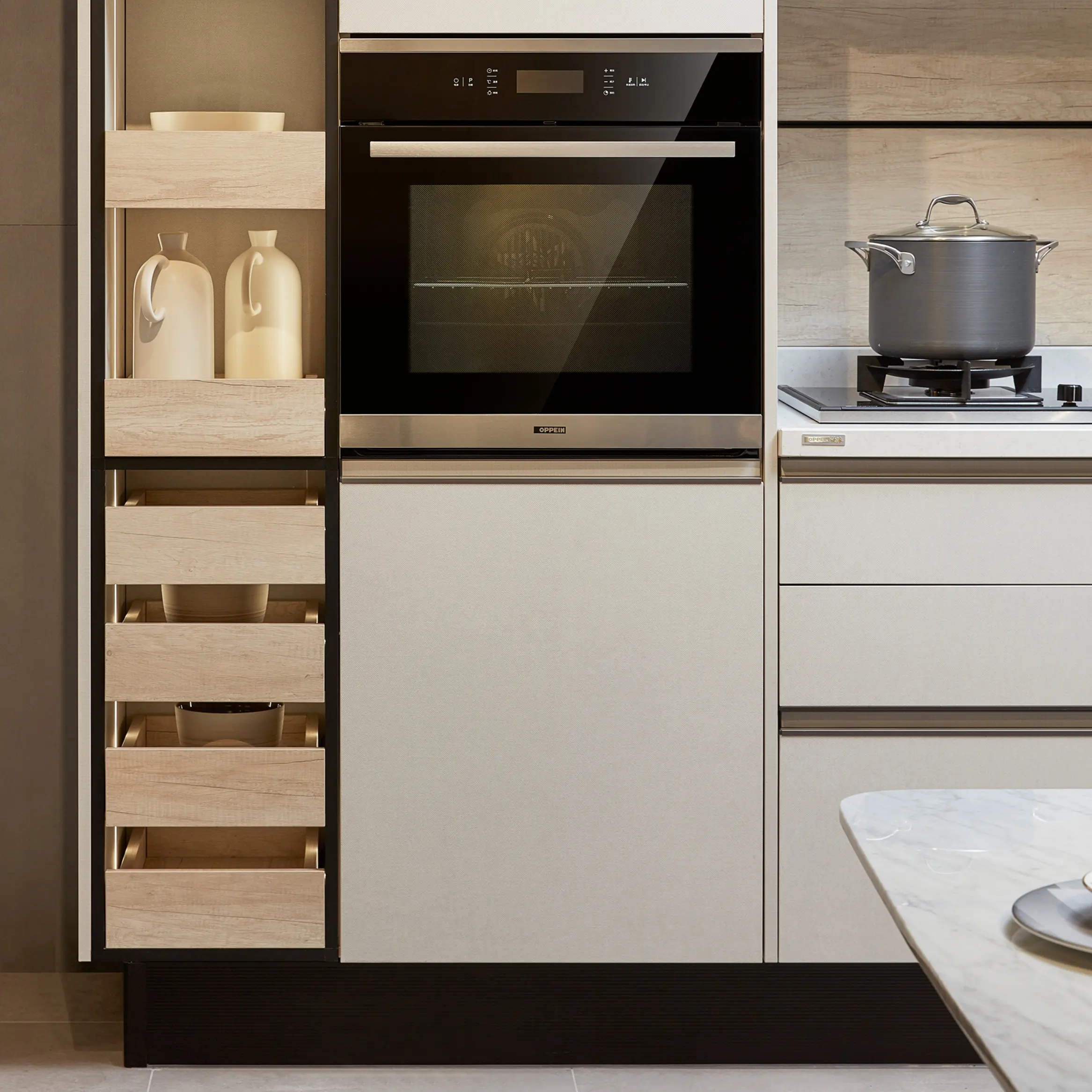 Modernes klassisches minimalistisches Design Appartment Zuhause Küche Schrank Kombination mit Bar-Tisch-Set