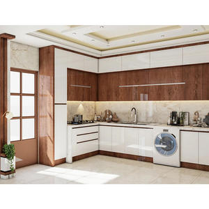 Conceptions de stratifié de membrane de PVC d'armoires suspendues de cuisine Arabie saoudite Conception de cuisine d'armoires de cuisine en chêne rouge - Product Image 2