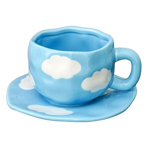 Juego de Taza y Plato de Porcelana con Diseño de Nube, Taza Irregular Hecha a Mano de 350 ml, Personalizable, de Porcelana Fina, Resistente, para el Hogar o Cafetería, Ideal para Regalo - Product Image 5
