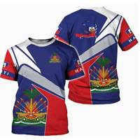 T-shirt pour adulte à manches courtes en polyester imprimé numérique motif Haïti de qualité supérieure, nouveau style d'été, parfait pour offrir en cadeau à des amis