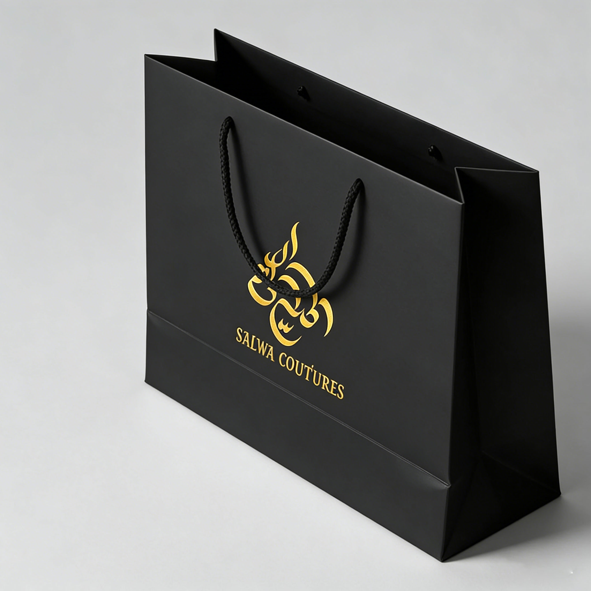 Custom Retail Packaging Paper Bags with Black Finish for Luxury Watches and Eyewear Display Featuring Personalized Logo and