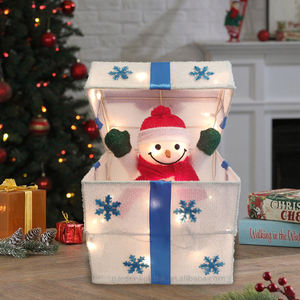 12in Pop-up <b>Christmas</b> Snowman <b>Gift</b> <b>Box</b> LED Lights-Modern Eco-Friendly Factory Holiday Decor for Home Hotel Office Party Tabletop - Product Image 5
