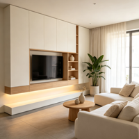 Meuble mural TV et armoire sans poignée, éco-responsable et moderne, pour toute la maison, avec niche encastrée LED, flottant, pour chambre et cuisine
