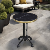 Table à Dîner Ronde d'Extérieur en Fer Forgé et Plateau d'Ardoise Noire, Luxe Raffiné, pour Restaurant, Café, Bar, Balcon ou Jardin – En Vente