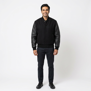 Veste Bomber Homme Personnalisée à Prix Abordable, Blouson Universitaire Vierge en Gros, Vestes de Baseball Toutes Couleurs avec Manches en Cuir 2026 - Product Image 1