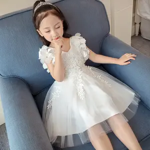 Wholesale Children Clothing China Short Fashion Dress White Wedding Dresses With Lace Pattern With Tutu