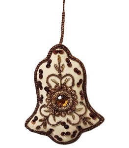 Artículo único de lujo: Adorno navideño artesanal en forma de campana con bordado tradicional indio Zari - Product Image 2