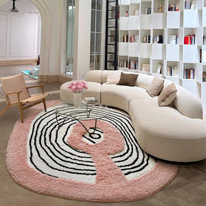 <span class=keywords><strong>Tapis</strong></span> fait main de forme irrégulière, style crème, design artistique, rond, rose, en soie de lait, à poils longs, doux, pour chambre à coucher, salon - Product Image 1