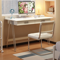 Bureau d'étude en bois massif avec pieds en acier inoxydable et tiroirs, table d'ordinateur pour bureau à domicile, vente en gros
