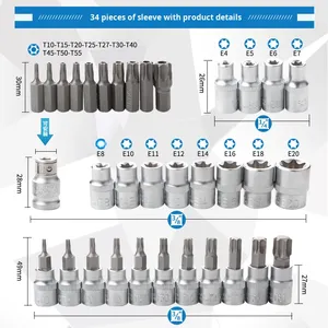 34-Piece tay hoạt động cứng trường hợp ổ cắm thiết lập kết hợp Đế Quốc e-loại tự động sửa chữa công cụ ổ cắm cờ lê thiết lập - Product Image 2
