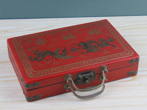 <span class=keywords><strong>Mini</strong></span> kit de Mahjong de voyage dans une boîte antique, artisanat fait main, motif Dragon Phénix, tuiles compactes de 2,2 cm pour jouer à la maison ou en déplacement - Product Image 2