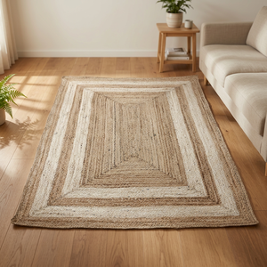Braided Jute Area <b>Rug</b> Rectangle Striped Farmhouse Style Eco Friendly Living Room <b>Rug</b> <b>Thin</b> Flat Pile Spot Cleanable - Product Image 1