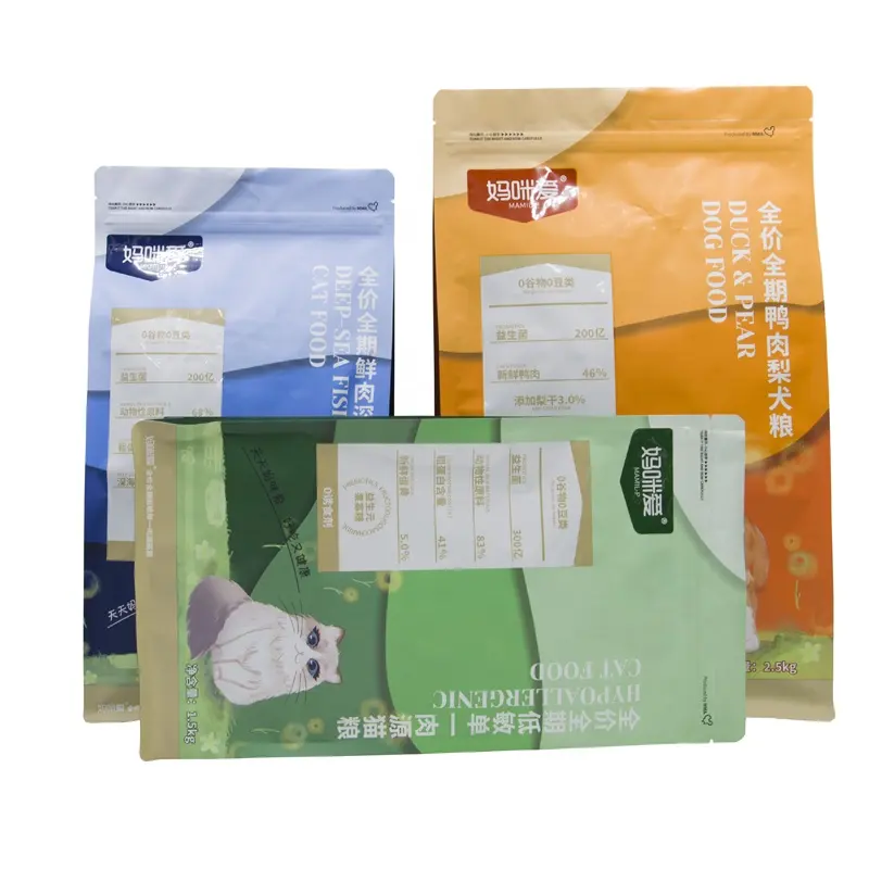 Saco mylar personalizado para alimentos de animais de estimação, saco stand up personalizado para fornecedor em massa de 500g, 1kg e 15kg, com superfície fosca