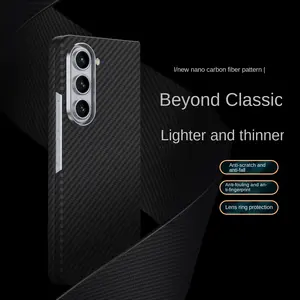 Manyetik kablosuz şarj ultra-ince cep telefonu kılıfı Samsung Galaxy Fold 5 karbon Fiber sert telefon kılıfı anti-sonbahar