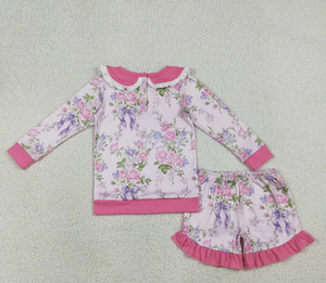 Conjunto de Ropa para Niñas Sweet Girls GLS0082, Top de Manga Larga con Flores Rosas y Pantalones Cortos con Volantes - Product Image 2