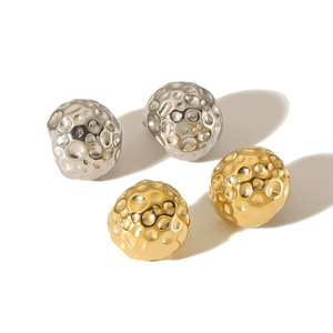 Pendientes de Botón con Textura de Lava Esférica, Acero Inoxidable Chapado en Oro de 18K, Joyería de Moda, Diseño Geométrico, Forma de Bola - Product Image 3
