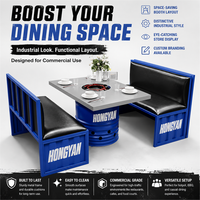 Ensemble de mobilier de restauration moderne en cuir PU, style industriel, avec banquette, base de table en baril et coussins moelleux, écologique, pour hôtels et restaurants