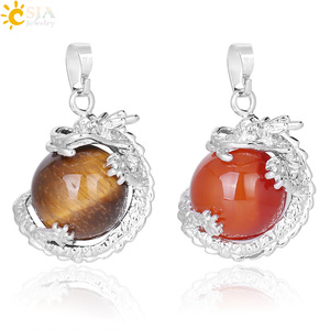 CSJA couleur argent chaud <span class=keywords><strong>Dragon</strong></span> enveloppé de pierre de cristal de guérison naturelle Quartz Rose boule ronde pendentif breloques E852 - Product Image 2