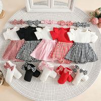 Ensemble de vêtements pour bébé fille nouveau-né, barboteuse à carreaux, chaussettes, bandeau, 3 pièces, tenue d'été pour fête d'anniversaire de bébé