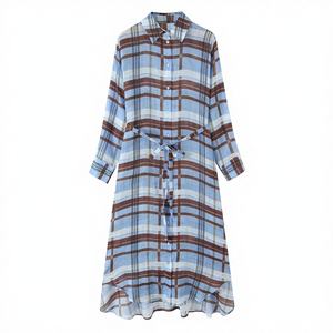 Robe chemise en tissu doux à carreaux de luxe pour femmes Unity avec ceinture à nouer à la taille - Product Image 1