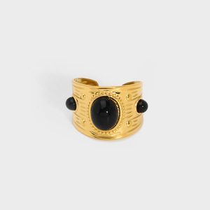 Anillo abierto de piedra natural con incrustaciones de acero inoxidable <span class=keywords><strong>Punk</strong></span> ajustable 18K chapado en oro titanio acero CZ forma de engranaje anillos de dedo - Product Image 3