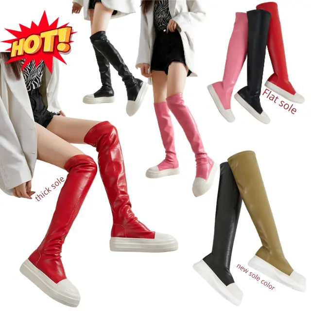 Autumn Winter High quality Casual Mid Long Tube High Over The Knee Boots Platform Thick Soled designer RO owens Boots