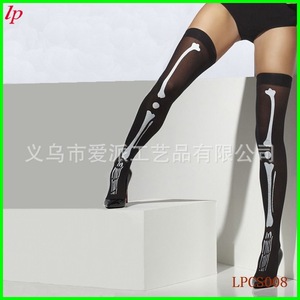 Collants transparents noirs à imprimé squelette LPCS008 pour femmes, accessoires de costume d'Halloween - Product Image 1
