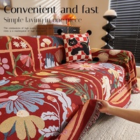 Nouvelle Housse de Canapé Luxe Rouge Florale Respirante Élastique Anti-Rayures pour Chat, Couverture Intégrale Monobloc Haut de Gamme
