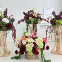 Centre de table floral artificiel Anthurium Bourgogne et Hortensia pour événements, décoration de mariage et fournitures