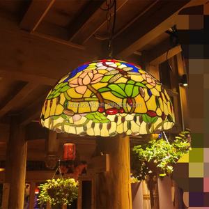 Lámpara Colgante LED de Estilo Europeo Pastoral de 18'' con Libélula Soldada en Estaño, Candelabro de Vidrio Teñido Chino 2700K Blanco Cálido para Sala de Estar - Product Image 4