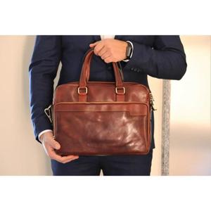 Men's Brown <b>Leather</b> <b>Laptop</b> Shoulder <b>Bag</b> Zipper Waterproof Geometric Personalized Design Father's Day Gift Wholesale Price - Product Image 1
