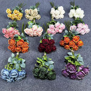 Bouquet de roses artificielles en soie, décoration de mariage, arrangement de roses séchées au toucher réel - Product Image 2