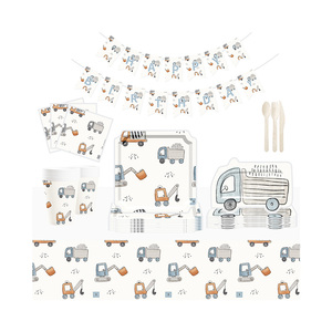 Ensemble de vaisselle de fête DAMAI, best-seller, personnalisable sur le thème des camions, vaisselle jetable pour fête d'enfants, assiette en papier, gobelet, serviette - Product Image 1