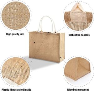 Eco Friendly Recycled Custom Logo Printing Women's Linen Handbag Reusable Travel Handle Gift Shopping Tote Jute Bag With Zipper - Product Image 3