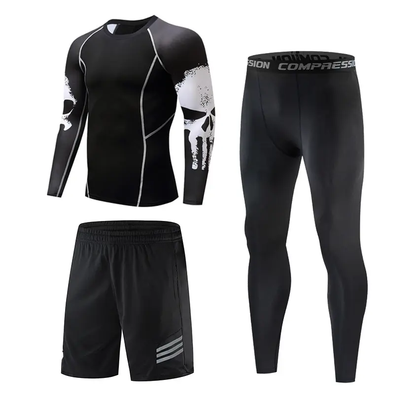 casual 3 piece print breathable sweatsuit jogging sport clothes slim fit tracksuits men sports track suit top+pant+short