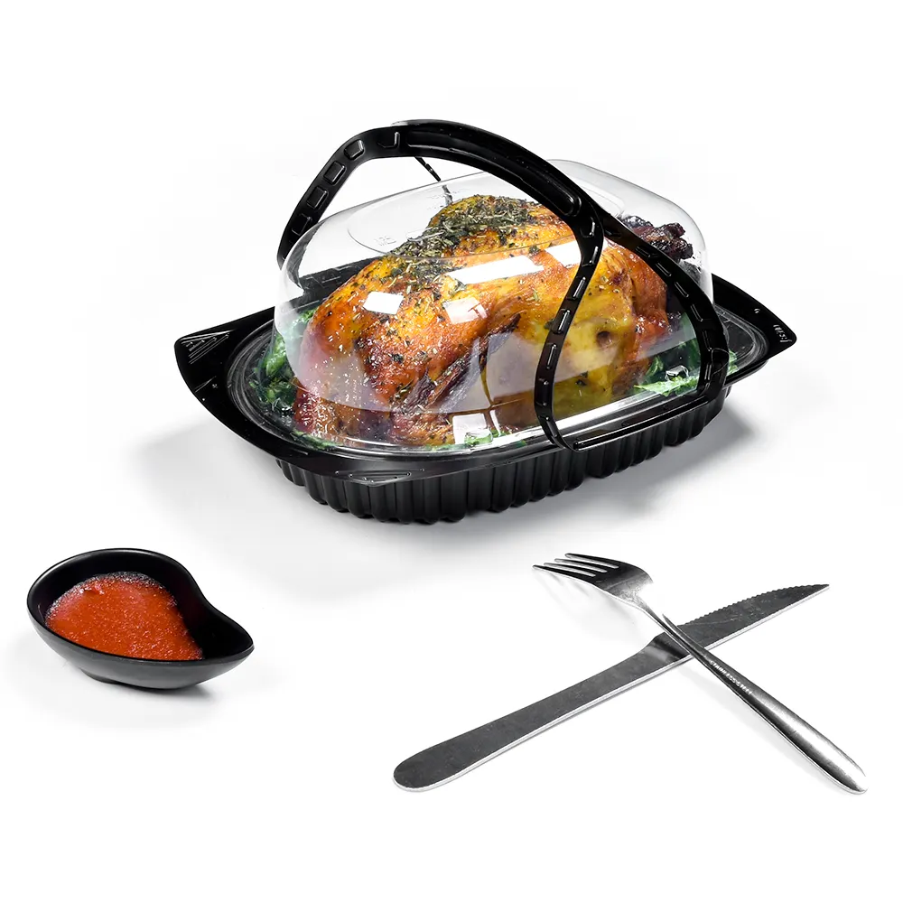 عبوة Sunzza سوداء اللون مخصصة لحفظ الأطعمة السريعة الخارجية للدجاج المحمص والفراخ عبوة بلاستيكية