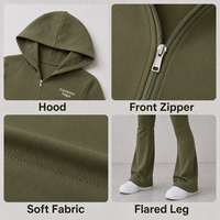 Conjunto de dos piezas al por mayor para mujer: Sudadera corta con cremallera de manga larga de algodón y elastano, y pantalón acampanado de cintura alta ajustado para entrenamiento.
