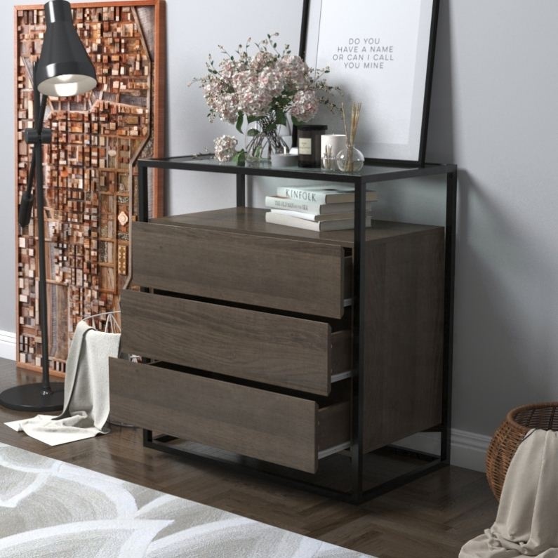 En métal En Verre avec Cadre En bois Côté Table D'appoint avec Tiroir et Étagère
