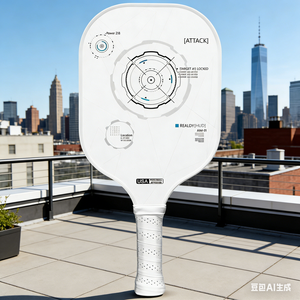 WHITE POKER KING- T700 Pala de Pickleball Portátil con Núcleo de Fibra de Carbono Cruda, Textura Rugosa, Aprobada por la USAPA - Product Image 1