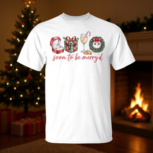 Camiseta para pareja de novios con la inscripción Soon To Be Merry'd Christmas, camiseta de regalo navideño - Product Image 3
