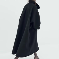 Manteau long élégant pour femme en polyester tissé, manches chauve-souris, coupe ample, couleur unie, col montant, nouvelle collection automne-hiver 2026