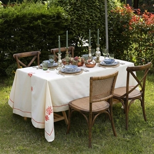 Mantel de Mesa Personalizado al por Mayor con Diseño de Hojas Bordadas, Mantel de Algodón Beige con Rayas Blancas para Decoración del Hogar - Product Image 3